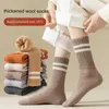 3 Pair Winter Mens Thickened Warm Striped Merino Wool Socks Fashionable Man Snow Casual Sports Terry Long 240112