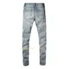 Mens Jeans Purple High Street Casual Print Jeans byxor överdimensionerade rippade lapphål denim rak mode streetwear smal