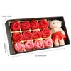 Dekorativa blommor 12 Rose Flower Soap Plush Bear Valentines Day Romantic Gift With Box Wedding Party Decoration