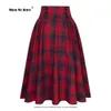 Vintage Pleated Plaid Skirt Autumn Winter High Waist Korean Style Preppy Midi Skirts Button Decoration Plus Size SS0037 240112