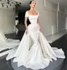 2024 Simple Mermaid Wedding Dresses Strapless Cap Sleeves Plus Size Bridal Gowns vestidos de novia Sweep Train Satin Overskirts Detachable Train