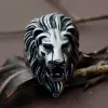 Sirius Mens 14K White Gold Vintage African Lion King Face Lion Head Ring for Men Women