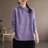 女性のTシャツインディーフォークビンテージ女性スタンドカラーTシャツ春秋の女性服