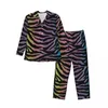 Herren-Nachtwäsche, Regenbogen-Schwarz-Streifen-Zebra-Pyjama, männlicher Tierdruck, Nachtnachtwäsche, Herbst, 2-teiliges, ästhetisches, übergroßes, bedrucktes Pyjama-Set