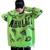 Autumn Winter Ripped Hole Punk Hip Hop Sweater Men Red Green Yellow Color Oversized Pullover Korean Style Graffiti Jersey Hombre 240112