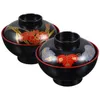 Dinnerware Sets 2pcs Japanese Rice Bowl Traditional Plastic Reusable Small Miso Soup With Lid