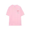 Embroidered Love T-shirt Short Sleeve Mens and Womens Loose Cotton T-shirt Round Neck T-shirt Couple Half Sleeve Designer T-shirt High Version Peach Heart High