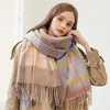 Inverno 100% cachecol de lã para mulheres pescoço mais quente caxemira xales e envoltórios echarpe pashmina senhoras xadrez lã cachecóis foulard femme 240111