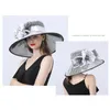 Mujeres elegante ala ancha sombrero de organza verano sol malla floral iglesia gorra nupcial cóctel fiesta boda fascinadores 240111