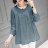 Blouses pour femmes tuniques femmes élégants chemises en lin en coton élégant 3/4 manches d'été Casual dames tops vêtements 2024