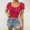 Women's Blouses Elegant Square Collar Slim Tight Women Solid Color Puff Short Sleeve Tops Pullover Summer Spring High Street Sweet Shirt