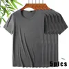 Men's 5 Pack Soft Comfy Bamboo T-skjorta för män andningsbar besättning hals smala passform tees kort ärm vanlig t-shirts casual sommar topp 240112