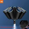 Ombrelli Nuovo Xiaomi Auto Open Close Ombrello inverso a LED a emissione di luce Ombrello da lavoro automatico a tre pieghe a dieci ossa con luce YQ240112