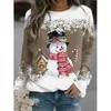 T-shirts Femmes Femmes Mode Noël Bonhomme De Neige Imprimer Tops Chic Cadeaux De Fête Automne Hiver Manches Longues O Cou T-shirt Femme Coréenne Casual