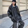 Coréen noir veste en cuir femmes hiver longue femmes Moto Biker veste à glissière Streetwear Harajuku Y2K lâche femmes manteau 240111