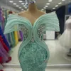 Mint Aso Ebi Sukienki na studniówkę dla czarnych kobiet koronka Sheer szyi Mermaid Forma Formalna suknia wieczorowa sukienka urodzinowa Druga suknie przyjęcia Vestido de Sorrie ST791