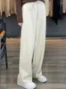 Pantalones de mujer Otoño e Invierno lana de punto grueso suave cómodo de cintura alta sólido Casual pantalones de pierna ancha