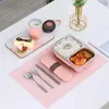 Dinnerware Bento Box 2 Compartments Stainless Steel Lunch With Portable Utensil Set Portion Control Container