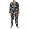 Masculino sleepwear dressy damask primavera preto e ouro casual oversize pijama conjuntos masculino mangas compridas bonito quarto macio personalizado nightwear