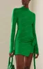 Casual Dresses High Neck Satin Dress Long Sleeve Green Women Clothing Sexy Mini Elegant For Wedding Party Custom Made Cocktail Gown