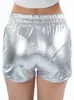 Yrrety Fashion Women High midjeshorts Shiny Metallic Leg Gold Silver Fashion Night Club Dancing Wear Sexy Shorts Workout Party 240112