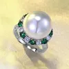 Anelli a grappolo 2024 S925 Anello in argento con perla di conchiglia intarsiato con diamante ad alto tenore di carbonio Lusso femminile e magnifico stile da donna ricca