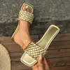 Sandals Summer 2024 Flat Slippers For Women's Large Round Toe Pullover Beach Flip Flops Gold Pantuflas De Mujer Indoor Shoes