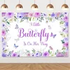 Party Decoration Purple Butterfly Flowers Baby Shower Backdrop Decor A Little Is On Her Way For Girls Birthday Supplies