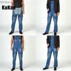 Jeans pour hommes Kakan - Nouveau créateur de tendances de la rue européenne et américaine Jeans à bretelles multi-poches pour hommes Combinaison à bretelles bleue K34-667L240111