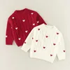 Pullover Girls Love Jacquard Knitted Sweater Jumper Autumn Winter Baby Korean Sweet Knitwear Children's Red Sweaters Cardigan Coat JacketL2401