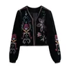 Women's Jackets Ladies Jacket Women Boho Buttonless Street Fashion Chic Cropped Top Vintage Velvet Embroidered Long Sleeve