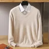 Autumn And Winter 100% Mink Cashmere Sweater Men's V-Neck Loose Long-Sleeved Pullover Warm Sweater Bottoming Sweater 240112