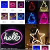 LED Neon Sign MTI Styles Panneaux lumineux Lampe de décoration murale Rainbow Batterie ou USB Table à piles Veilleuses pour filles Enfants Chambre de bébé Dhq0B