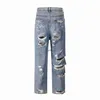 Men's Jeans Vintage Cat Beard Knife Cut Hole Ripped Straight Jeans Casual Baggy Washed Torn Jean Distressed Wide Leg Beggar Denim Pants Maleyolq