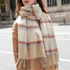 Vinter 100% Real Wool Checkered Scarf Women Plaid Cashmere Scarves Lattice Stor sjal och Wraps Ladies Warm Echarpe Pashmina 240111