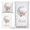 LVYZIHO Sleeping Bunny Custom Name Crib Sheet Set Sleeping Bunny Sleep on Moon Crib Bedding Set Baby Shower Gift Bedding Set 240111