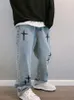 Breite Bein Cargo Hosen Streetwear Baggy männer Jeans Frühling Herbst Männer Koreanische Mode Lose Gerade Männliche Marke Kleidung Schwarz 240112