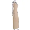 Vestidos casuais bolsos costela tanque de malha manga longa mulheres moda u pescoço sem mangas magro bodycon maxi festa streetwear vestidos