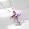 Pendanthalsband JuliDream Full Geometric Purple Zircon Cross Gold Color Water Wave Chain Luxury Halsband för kvinnor Sparklingsmycken