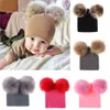 Bola de pele do bebê chapéu de malha crianças inverno quente duplo macio pompom gorros boné ao ar livre crianças chapéu de esqui ljjt14842789770