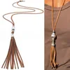 Hanger Kettingen 2024 Vrouwen Mode Wilde Kwastje Lange Kralen Ketting Faux Suede Vrouwelijke Trui Keten Accessoies Trendy Kolye Choker