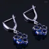 Boucles d'oreilles pendantes incroyable fleur bleue zircone cubique blanc CZ plaqué argent goutte V0767