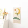 Inicio Boho Decoración Macramé Borla de algodón Tejido hecho a mano Tapiz colgante de pared Ramadán Paisaje Arte de la pared Fondo Tapiz de tela 240111