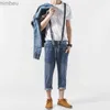 Erkek Kot Japonya Tarzı Vintage Casual Denim tulumlar Erkek Bahar Sonbahar İnce Jean Ceket ve Pantolon 2 Parçası Set Çıkarılabilir Harajuku Sulma240111