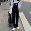 Kvinnors jumpsuits Rompers Spring Women Denim Overalls Black Straight Wide Leg Jumpsuits 2023 Korean Streetwear Loose High midje Summer Woman Thin Jumpsuitl240111