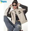 YICIYA Giacca in pelle Stelle cappotti per auto da corsa bomber beige Moda coreana inverno corto Giacche da moto abiti top 240111