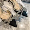 Модельные туфли, женские туфли-лодочки на высоком каблуке со стразами, атласные летние женские туфли с бантом и кристаллами, вечерние туфли из натуральной кожи для выпускного вечера