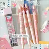 Ballpoint Pens Wholesale Cute 4Pc 0.5Mm Mechanical Pencils Kawaii Matic Press Pen Erasers Writing School Tool Office With Students S Dh5Vo