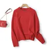 Ethereal MD autumn style of Casual minimalist red bright wool blend crew-neck sweater 240112