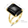 Luxury Black Onyx Rings For Women Real 925 Sterling Silver Gemstones Design 1318mm Rectangle Stone Gold Plated Vintage Jewelery 240112